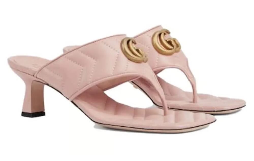 NWB Gucci Marmont GG Logo Embellished Flip Flop Sandal Pink Womens Size 40